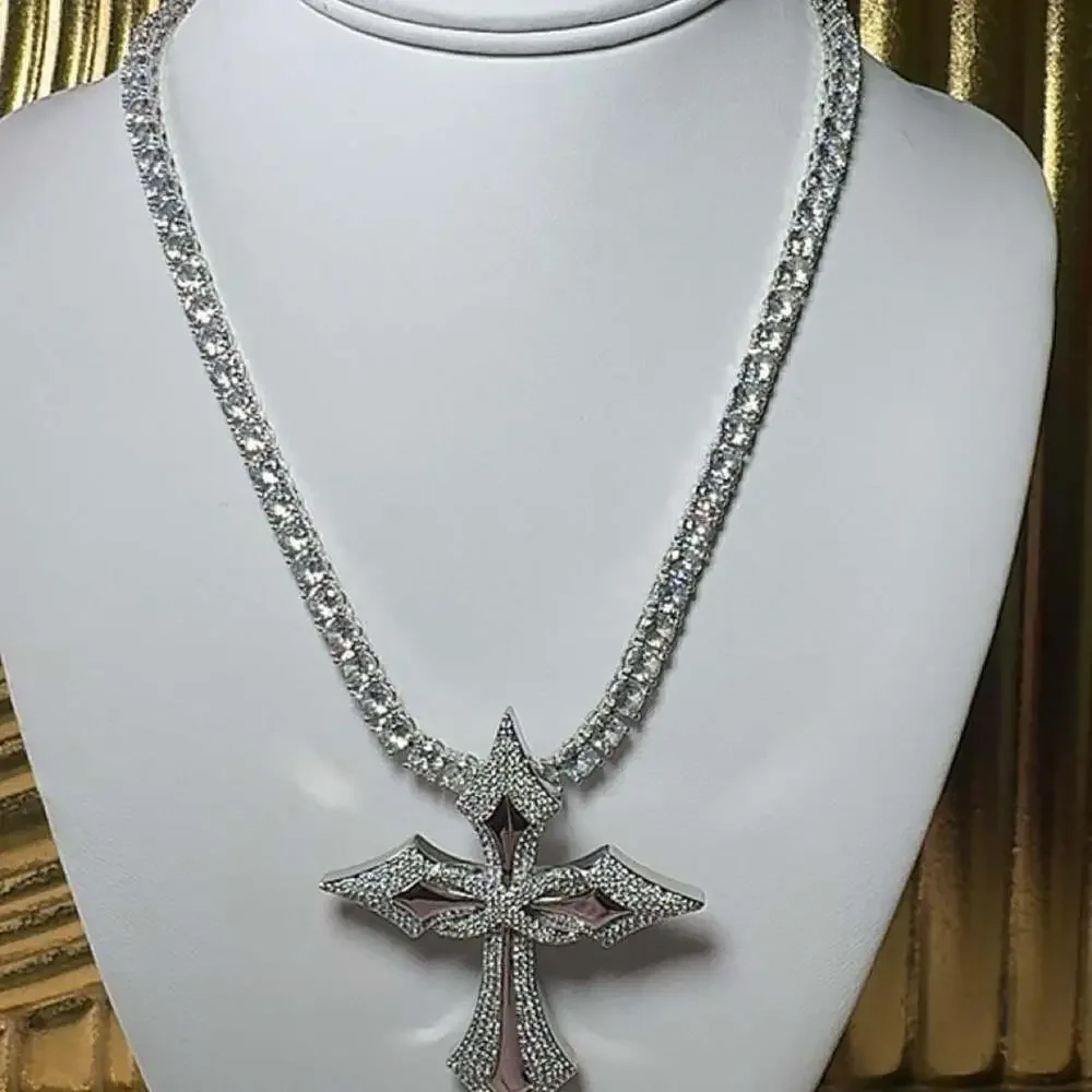 Silver Cross Tennis Necklace 2 D 1 E